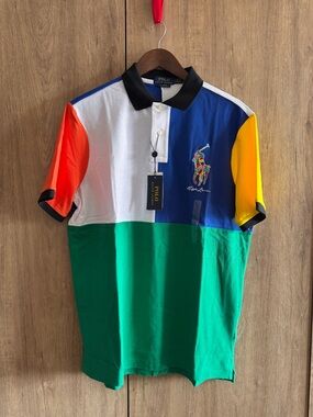 NWT Ralph Lauren Mens Short Sleeve Multicolor Polo with Big Pony L